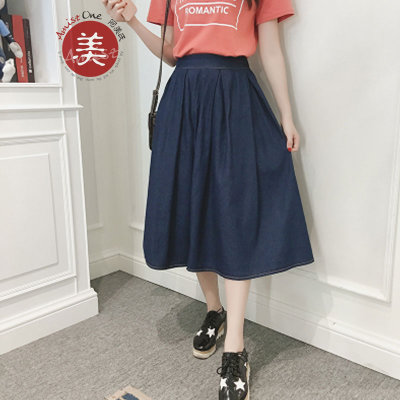 阿美氏女装牛仔半身裙女士中长裙子 夏季大摆