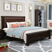 恒兴达 橡胶木实木床 美式实木床1.8米双人气压高箱床婚床1.5m单人床卧室家具(1.5*2米胡桃色+棕皮 床+床垫+床头柜*1)