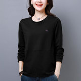 SUNTEK中年妈妈秋装洋气打底衫女大码女装新款韩版显瘦减龄长袖T恤上衣(4XL 180-200斤 黑色)