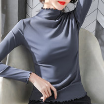 巴洛尼莫2021新款打底衫女秋冬季荷叶边莫代尔棉修身型绿色长袖t恤女装(D0001A碳灰 M)