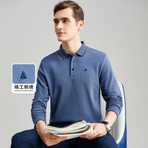 【全棉透气】商务百搭精致花型长袖男式Polo衫(蓝色 180)