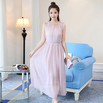 窈兹 夏季女装韩版时尚新款雪纺波西米亚长裙沙滩裙仙连衣裙(粉红色 XL)