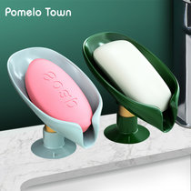 香柚小镇创意树叶沥水肥皂盒浴室免打孔吸盘 绿色一个装 国美超市甄选