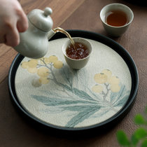 速干吸水茶盘 干泡茶台陶瓷壶承家用小型圆形功夫茶具茶海托盘(枇杷图)
