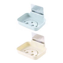 免打孔肥皂盒卫生间沥水创意带盖香皂架浴室置物架塑料简约肥皂架(无痕蓝+无痕米2个装)