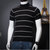 春夏季短袖T恤男半高领韩版修身条纹体恤打底针织衫紧身半袖潮流(黑色 XL)