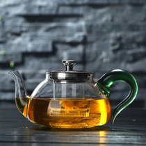 玻璃茶壶耐热玻璃茶具套装家用花茶壶耐高温过滤加厚煮茶器泡茶壶(天德壶800ml绿把玻璃漏 默认版本)