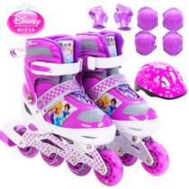 DISNEY/迪士尼公主儿童溜冰鞋套装直排轮轮滑鞋滑冰鞋旱冰鞋送头盔+护具(紫色公主 S码31-34)
