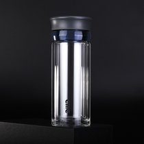 希乐商务双层玻璃水杯密封隔热玻璃杯带分层304不锈钢过滤网 350ml(蓝色 350ml)