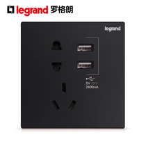 罗格朗Legrand开关插座5五孔面板暗装带usb墙面墙壁电源家用充电86型USB五孔插座(USB五孔（逸景碳素黑）)