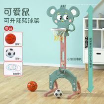 新品儿童篮球架室内可升降宝宝运动玩具礼物家用挂式投篮球框架(可爱鼠+皇家绿+套圈+故事机（中号） 默认版本)