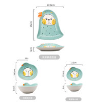 日式宝宝碗盘餐具套装家用少女心陶瓷卡通碗盘子网红创意可爱碗盘(我是鹅（三件套） 默认版本)