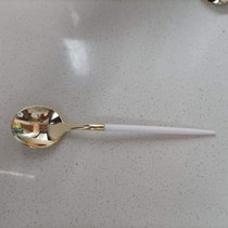 一次性勺子金色白色长柄勺咖啡色西餐勺塑料镀金圆头勺冰淇淋勺(金色白柄勺18.5CM12个 默认版本)