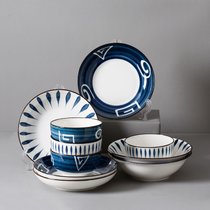 2个装日式大面碗 家用陶瓷拉面碗斗笠碗拌面碗汤碗大号吃面碗餐具(日式混色 4碗4盘4勺4筷2面碗)