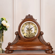 汉时欧式复古实木机械座钟客厅创意轻奢装饰台钟家用静音时钟HD20(刺猬紫檀石英机芯-原木色)