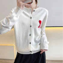 2021秋季新款女士圆领针织羊毛开衫时尚百搭洋气外套宽松上衣(白色 XL)