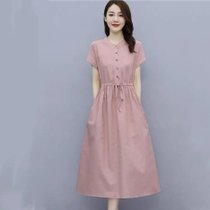 气质棉麻连衣裙女2022新款夏季时尚减龄修身显瘦中长款温柔风裙子(粉红色 L)