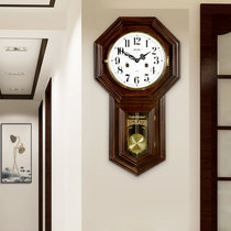 汉时(Hense)欧式复古实木机械挂钟中式客厅创意古典装饰摆钟HP31(板栗色楸木阿拉伯面)