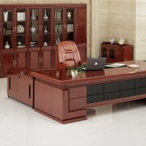 办公家具油漆实木贴皮办公桌椅组合YY-L0014(酒红色 工作桌 2.8米桌 牛皮椅 7门柜)