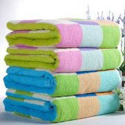 洁丽雅（2条装）纯棉毛巾面巾*促销彩色魔方浴巾套装140*70cm 绿+蓝GM690