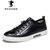 Plover男鞋男士皮鞋英伦休闲鞋透气板鞋系带潮鞋PL16C12050(黑色 40)