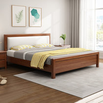 华南家具 简约现代实木床卧室家具1.8米双床铺中式现代1.5米单人床铺(胡桃色 1.5*2.0M-单床)