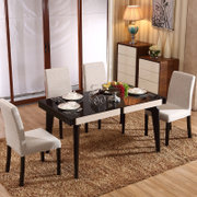 思巧 餐桌 现代简约餐桌椅组合钢化玻璃小户型餐桌 长方形吃饭桌椅子1027(一桌4椅)
