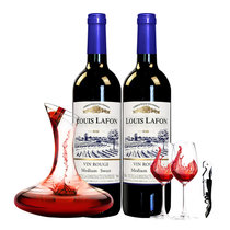 【路易拉菲红酒】法国原瓶进口半甜红干红葡萄酒酒双支装750ml*2(红酒双支酒具装)
