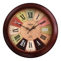 欧式实木现代简约复古静音钟表挂钟客厅时钟中式木质创意美式挂表(14英寸（直径35.5厘米） --红木色—37)