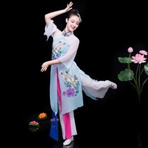 XJ1809古典舞演出服女2021新款飘逸中国风扇子舞蹈套装现代秧歌服装成人XJ1809(蓝色S)