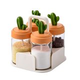 厨房调料罐子盐罐家用调味盒调料瓶组合套装仙人掌玻璃调味料罐瓶(4只+底座)