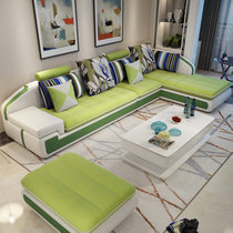 美天乐 可拆洗中小户型布艺沙发简约现代 客厅转角皮布沙发家具2.6/2.8/3.3/3.6米(草绿色 （单+双+贵妃）+茶几+电视柜)