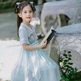 女童夏装中国风襦裙小女孩超仙雪纺复古唐装儿童夏季连衣裙子八件装(xs 白)