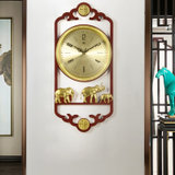 汉时（Hense)新中式实木复古装饰挂钟客厅古典静音石英时钟HW7333(富贵吉祥)