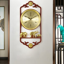 汉时（Hense)新中式实木复古装饰挂钟客厅古典静音石英时钟HW7333(富贵吉祥)