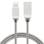 卡姆昂 iphone7数据线金属弹簧手机充电器USB电源线支持苹果5s/6s/6plus(银色)