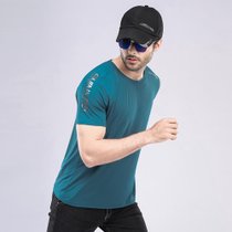 威猛短袖t恤男2021夏季新款运动健身速干衣T恤衫冰丝透气跑步短t TS0603XL湖蓝 冰丝 速干 透气