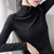 巴洛尼莫2021新款打底衫女秋冬季荷叶边莫代尔棉修身型绿色长袖t恤女装(E7A057黑色 XXL)