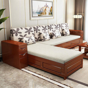 恒兴达橡胶木实木沙发组合中式高箱沙发现代简约客厅整装家具储物小