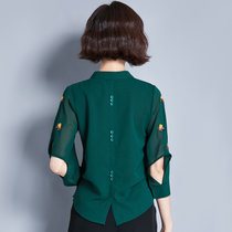 亿梦诗 夏装新款打底衫女遮肚洋气V领雪纺衫时尚蜜蜂刺绣花短款ET580(绿色 XL)