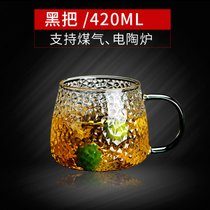 日式锤纹玻璃杯ins风女家用简约水杯耐热带把茶杯泡茶喝水杯子(单支 黑把【烫不坏】)