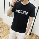 左岸男装圆领短袖T恤韩版修身青少年字母印花百搭半袖T恤衫潮(黑色 M)