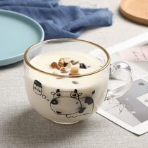欧式金边早餐杯大容量玻璃杯家用牛奶杯酸奶杯子燕麦碗咖啡杯(金牛早餐杯1只 杯子)