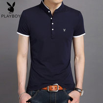 夏季男士短袖t恤 韩版修身半袖T恤男 青年男装上衣POLO衫 PB-8809 值得(PB-8809藏青 185)