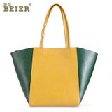 BEIER 贝尔 2013新款欧美时尚女包女士单肩包牛皮手提包ol通勤包撞色大包(黄色)