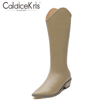 CaldiceKris（中国CK）秋冬新款尖头v口复古骑士西部牛仔靴CK-X5613(奶茶色 37)