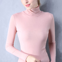 MISS LISA秋冬新款高领网纱打底衫大码长袖t恤性感内搭小衫23008(粉红色 XL)