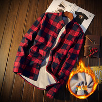 冬季男士保暖衬衫男加绒加厚长袖韩版修身青年格子衬衣男装衣服潮ZW007(红色 XL)