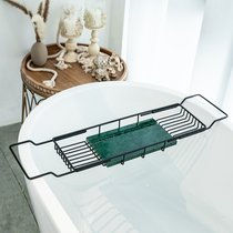 金色轻奢ins浴缸上置物架可伸缩多功能浴缸架子收纳架泡澡支架子(黑色置物架含天然绿色大理石（现 默认版本)