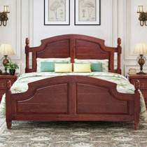 现代美式实木床主卧成人婚床简约大床复古双人床1.8米红椿木家具(C436+2CTG068红胡桃色)